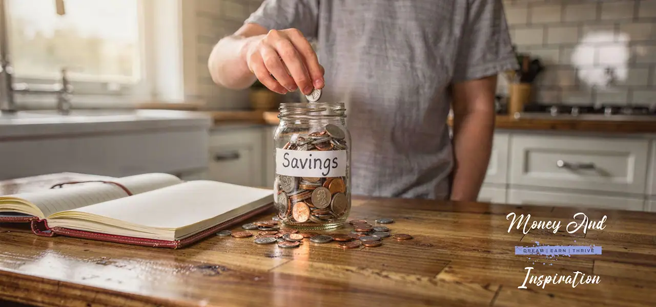 teen learning financial habits early in life by saving money in a jar