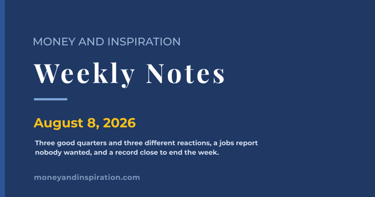 Weekly Notes card dated August 8, 2026 from Money and Inspiration.